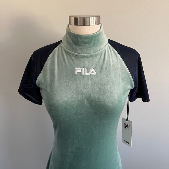 Fila Mahggie Dress Velvet and Mesh Color Block Dress Short Sleeve Bodycon S NWT - Picture 2 of 9